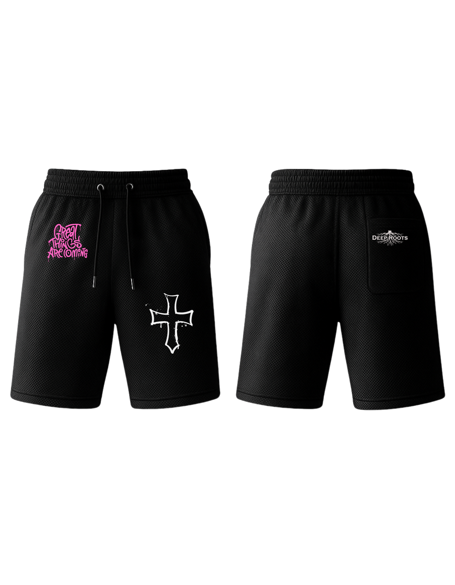 DeepRoots women's black mesh shorts with pink accent - South African streetwear